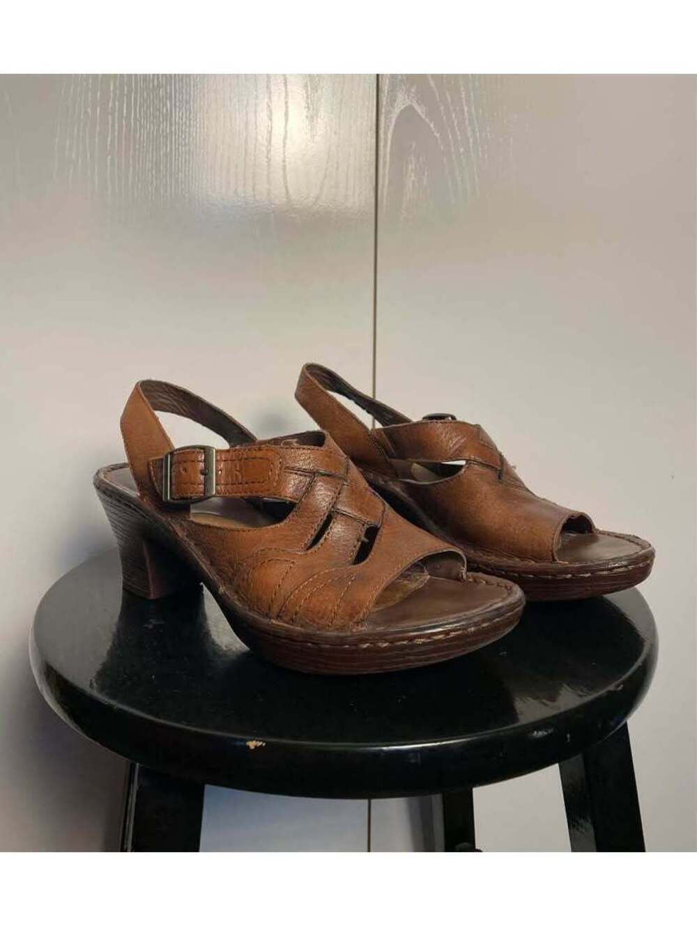 Clarks Brown Leather Heeled Sandals US6.5